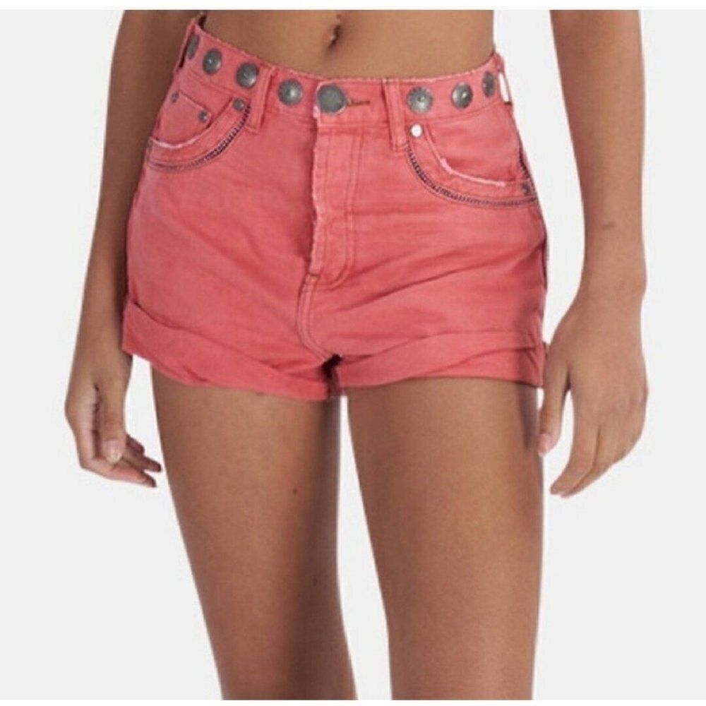 New One Teaspoon Bandit Shorts Womens 22 High Waist Coral Studs